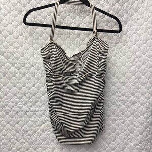 Soma 36DD Bandeau Tankini Top Black‎ White and Gold Striped